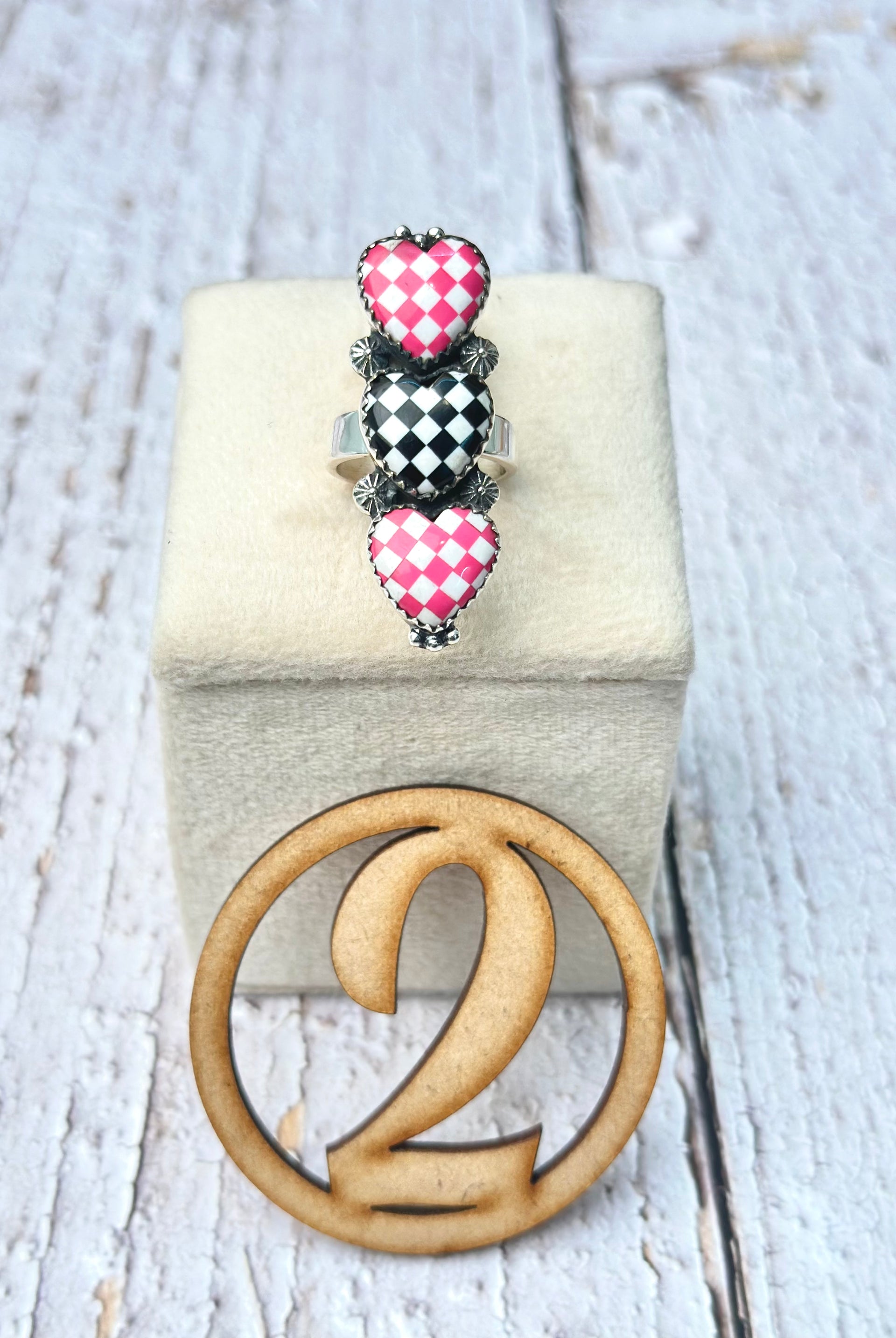 Harley's Checkered Heart Rings-Ring-Krush Kandy, Women's Online Fashion Boutique Located in Phoenix, Arizona (Scottsdale Area)