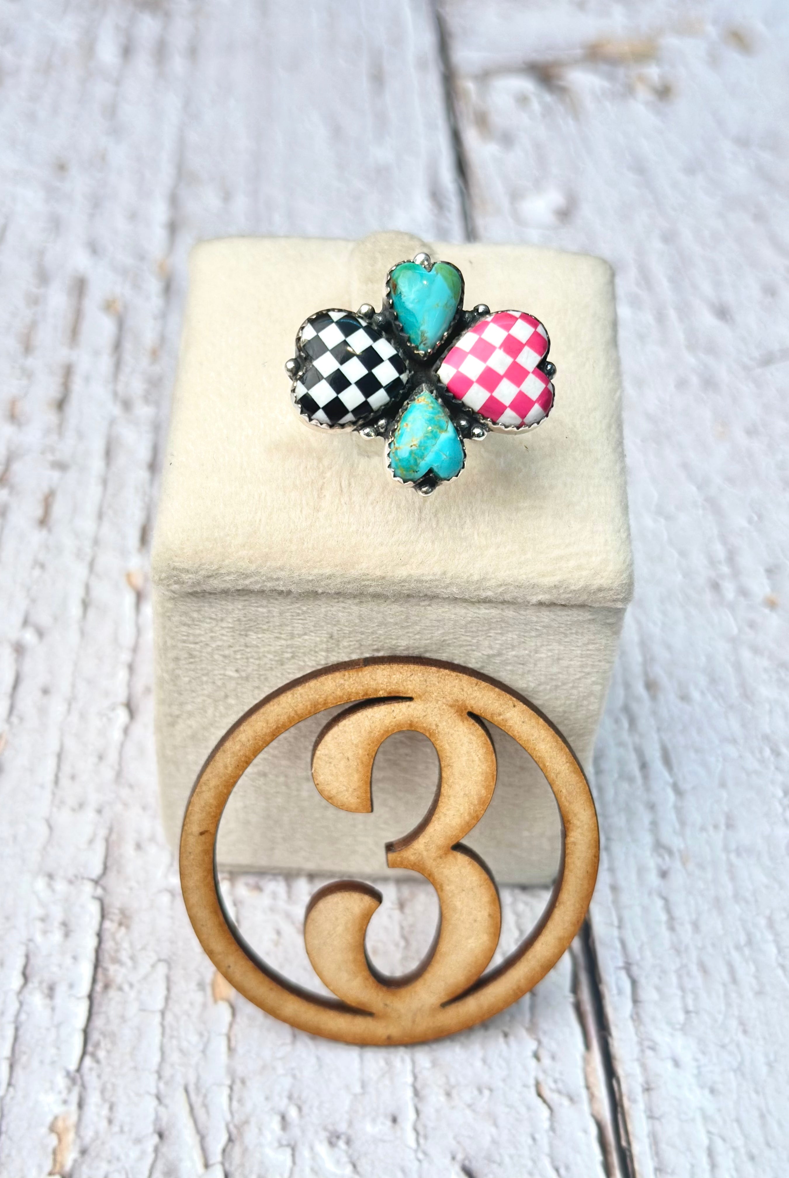Harley's Checkered Heart Rings-Ring-Krush Kandy, Women's Online Fashion Boutique Located in Phoenix, Arizona (Scottsdale Area)