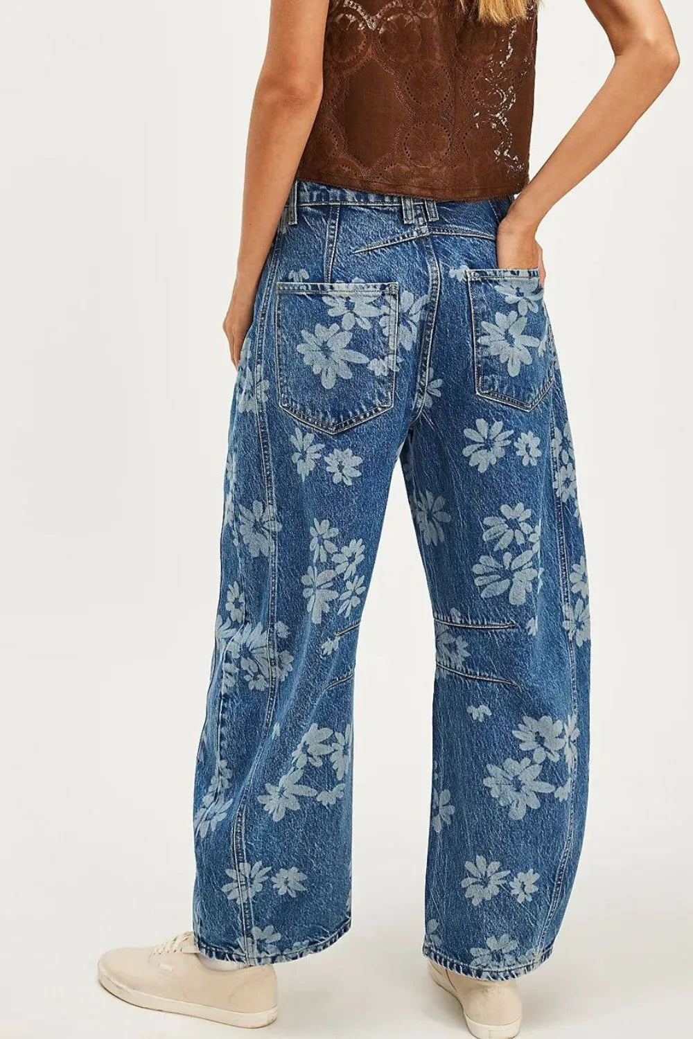 Flower Print Wide Leg Jeans-Denim-Krush Kandy, Women's Online Fashion Boutique Located in Phoenix, Arizona (Scottsdale Area)