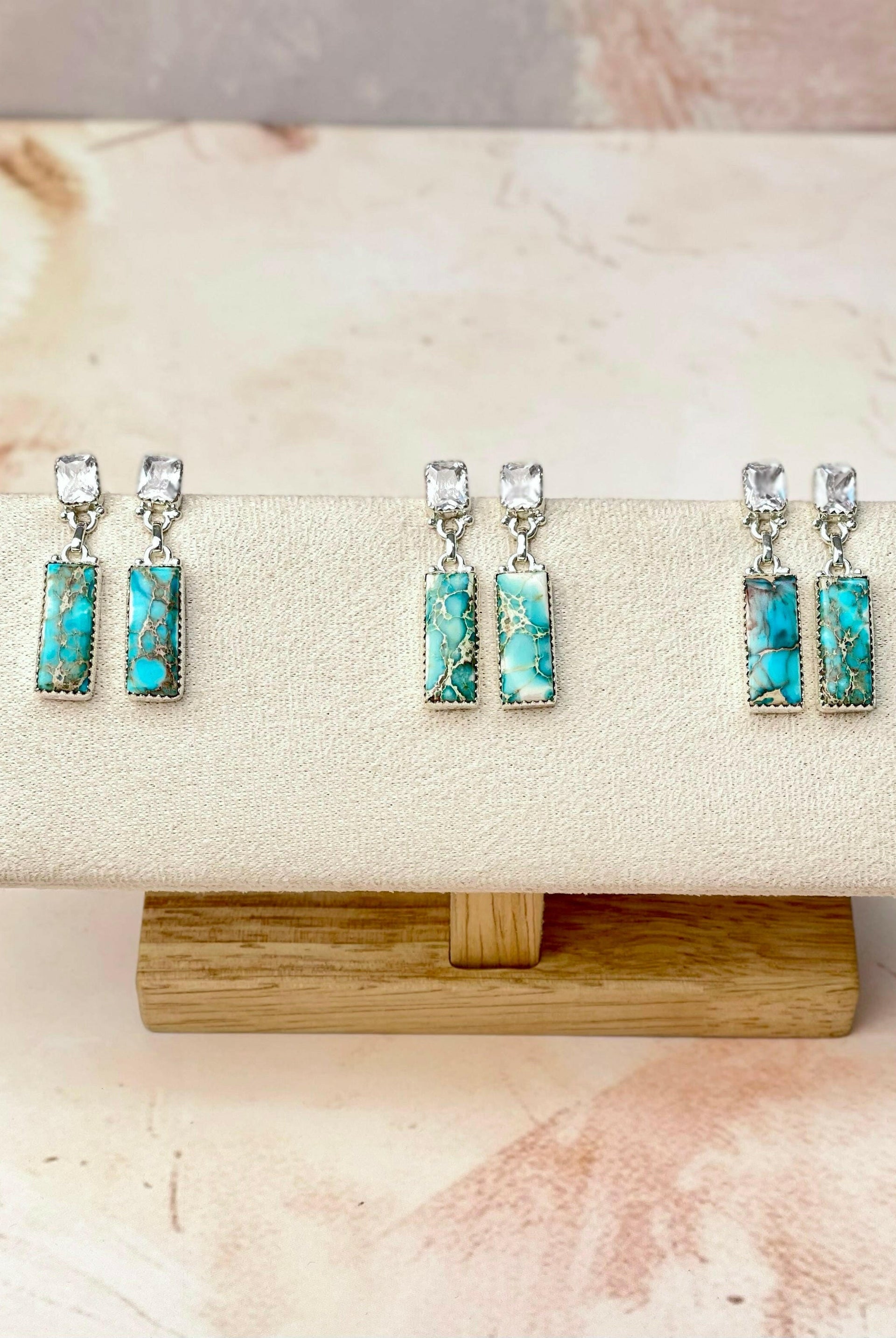 Desert Blue Jasper Bar and Cz Earrings-Earrings-Krush Kandy, Women's Online Fashion Boutique Located in Phoenix, Arizona (Scottsdale Area)