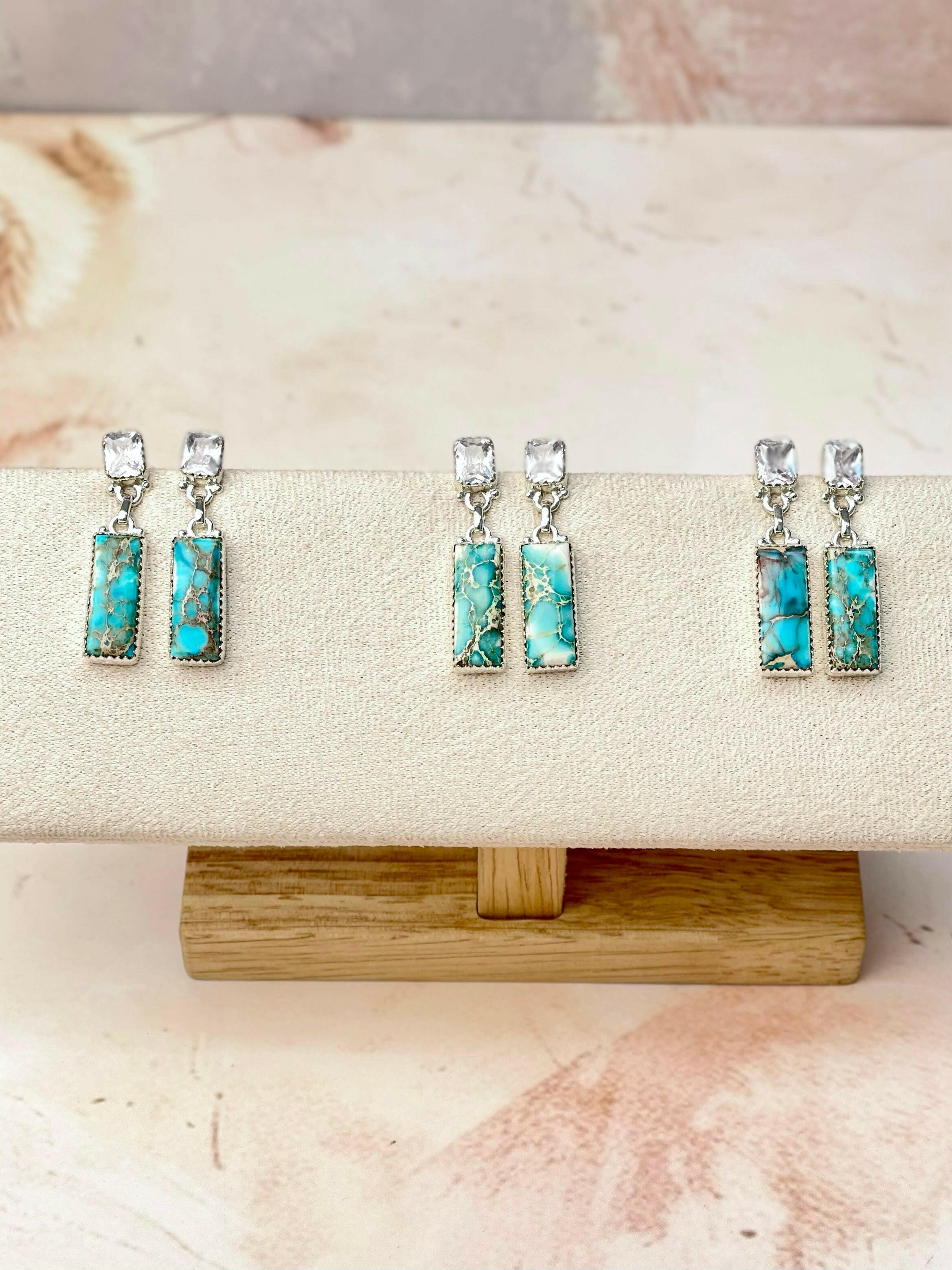 Desert Blue Jasper Bar and Cz Earrings-Earrings-Krush Kandy, Women's Online Fashion Boutique Located in Phoenix, Arizona (Scottsdale Area)