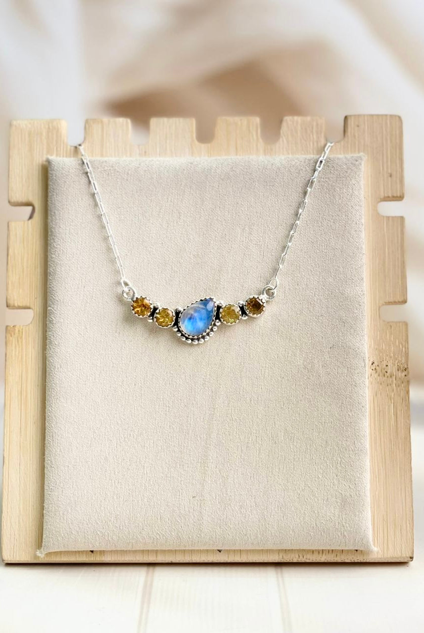 Celestial Spring Moonstone Tilted Pear Bar Necklace-Necklaces-Krush Kandy, Women's Online Fashion Boutique Located in Phoenix, Arizona (Scottsdale Area)