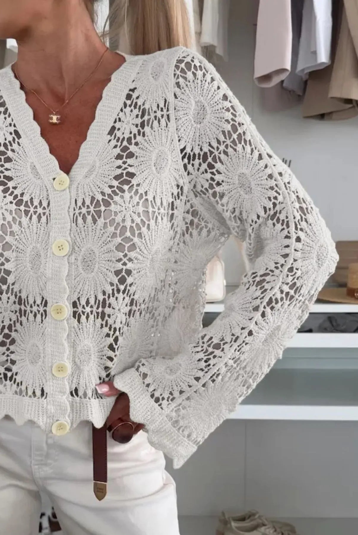 Lace V-Neck Button-Up Cardigan-Tops-Krush Kandy, Women's Online Fashion Boutique Located in Phoenix, Arizona (Scottsdale Area)