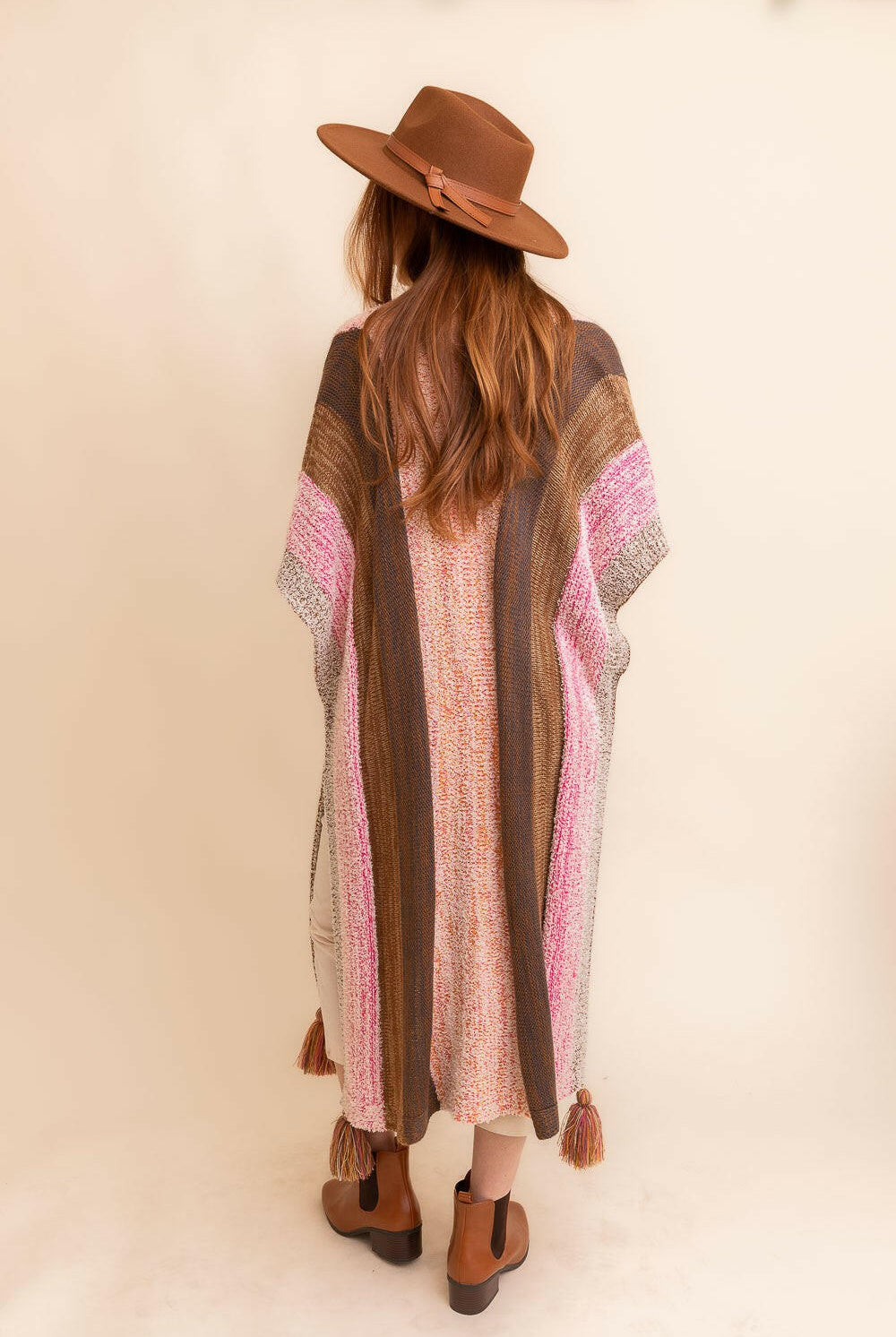Multi-color Striped Pattern Ruana with Tassels-Kimonos-Krush Kandy, Women's Online Fashion Boutique Located in Phoenix, Arizona (Scottsdale Area)