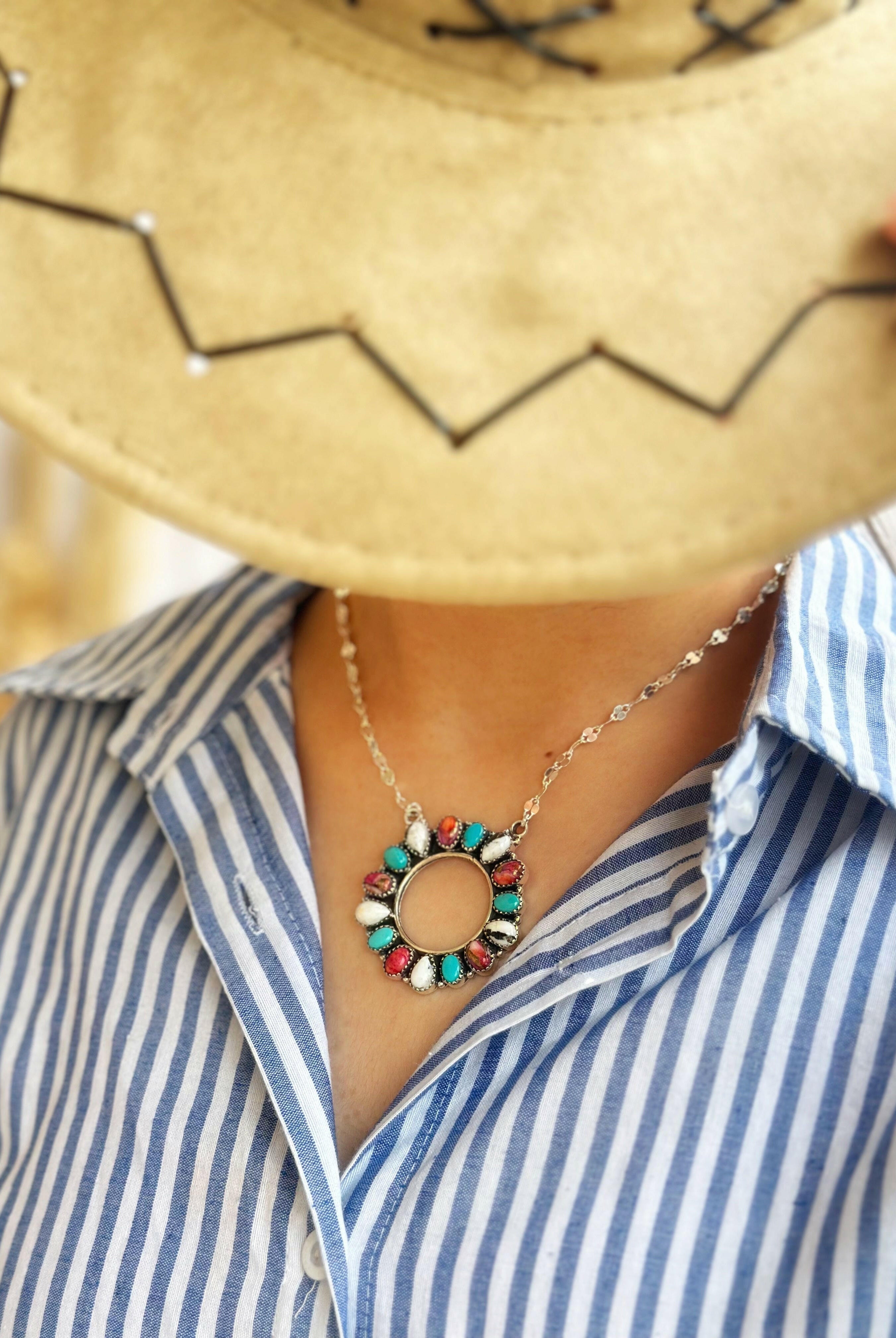 Canyon Dreams Halo Multistone Necklace-Necklaces-Krush Kandy, Women's Online Fashion Boutique Located in Phoenix, Arizona (Scottsdale Area)