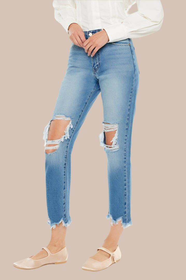 Kancan Distressed Frayed Hem Cropped Jeans-Krush Kandy, Women's Online Fashion Boutique Located in Phoenix, Arizona (Scottsdale Area)