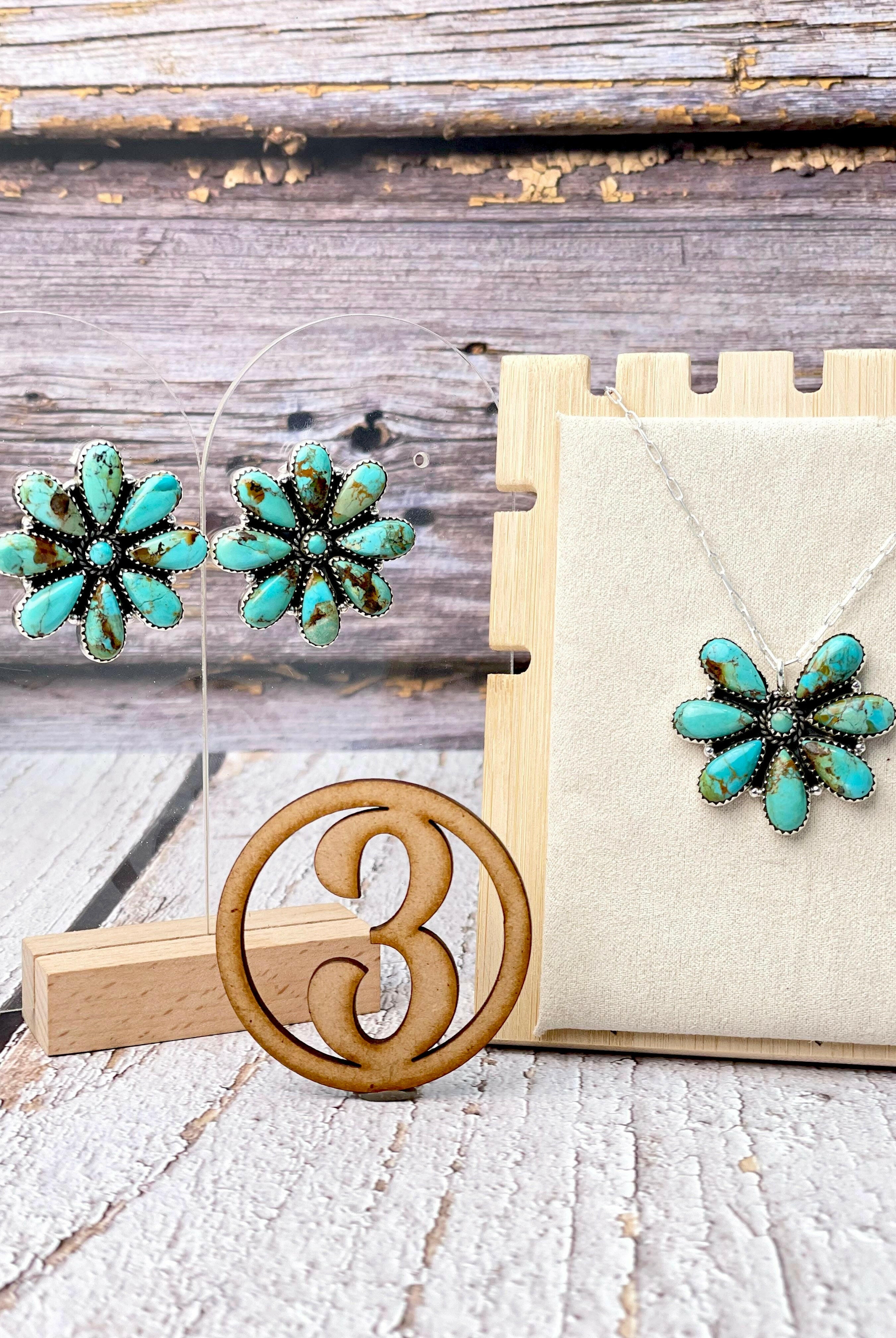 Turquoise Blooming Necklace & Earrings SET-Earrings-Krush Kandy, Women's Online Fashion Boutique Located in Phoenix, Arizona (Scottsdale Area)