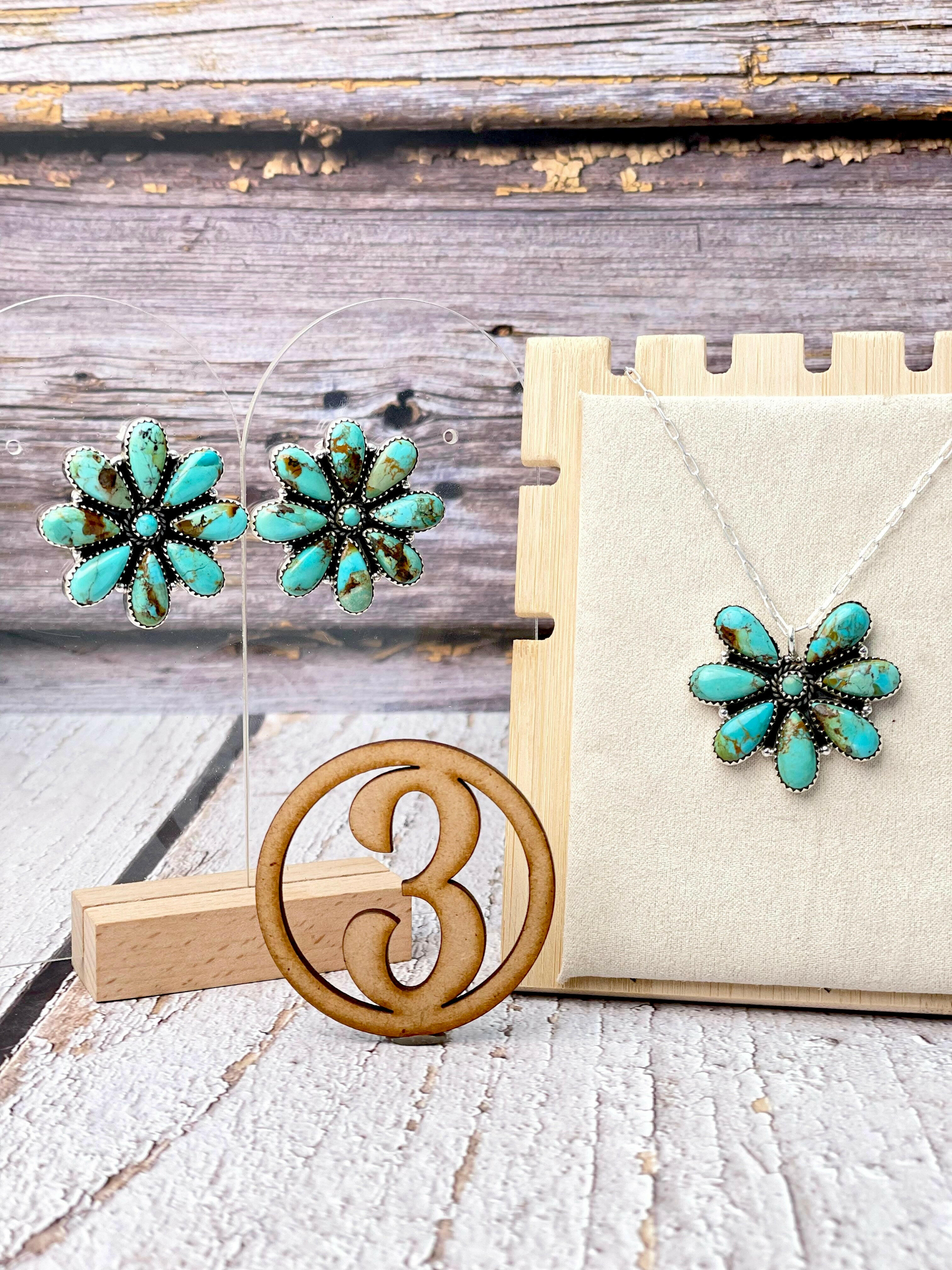 Turquoise Blooming Necklace & Earrings SET-Earrings-Krush Kandy, Women's Online Fashion Boutique Located in Phoenix, Arizona (Scottsdale Area)
