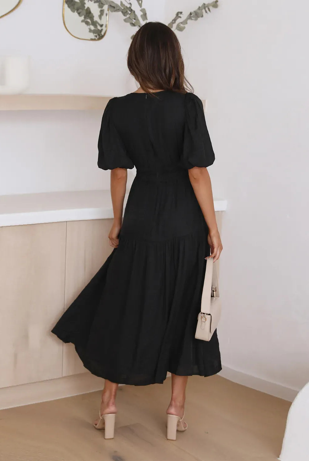 Tiered Surplice Half Sleeve Midi Dress-dress-Krush Kandy, Women's Online Fashion Boutique Located in Phoenix, Arizona (Scottsdale Area)