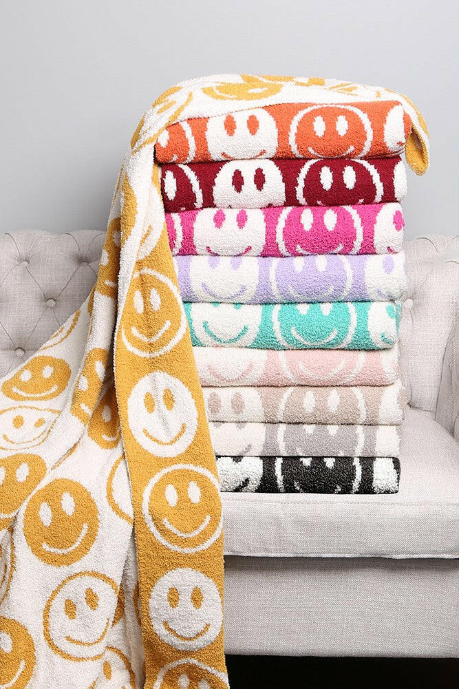 Happy Face Patterned Throw Blanket-Blankets-Krush Kandy, Women's Online Fashion Boutique Located in Phoenix, Arizona (Scottsdale Area)