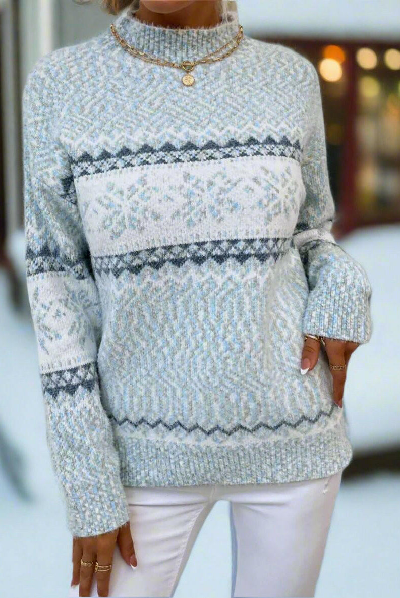 Let It Snow Snowflake Mock Neck Sweater – Cozy Winter Knit-Sweater-Krush Kandy, Women's Online Fashion Boutique Located in Phoenix, Arizona (Scottsdale Area)