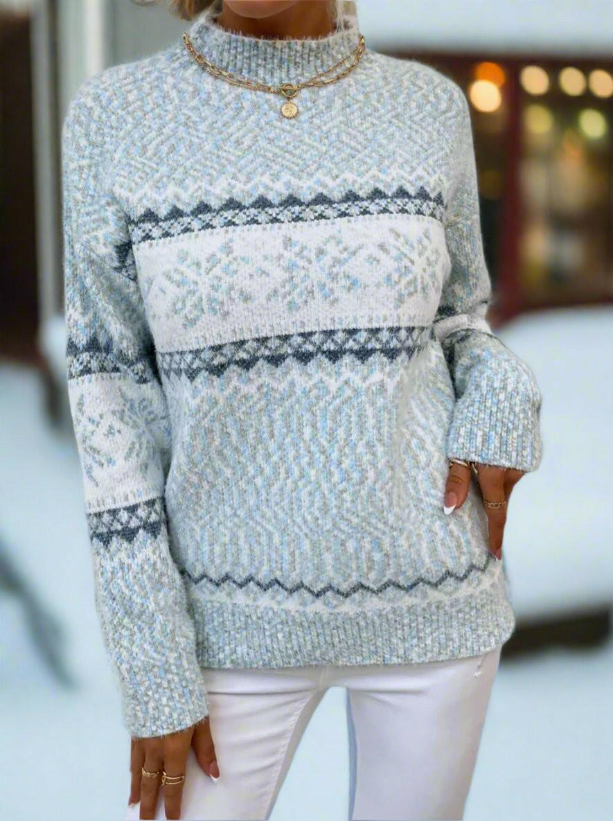 Let It Snow Snowflake Mock Neck Sweater – Cozy Winter Knit-Sweater-Krush Kandy, Women's Online Fashion Boutique Located in Phoenix, Arizona (Scottsdale Area)
