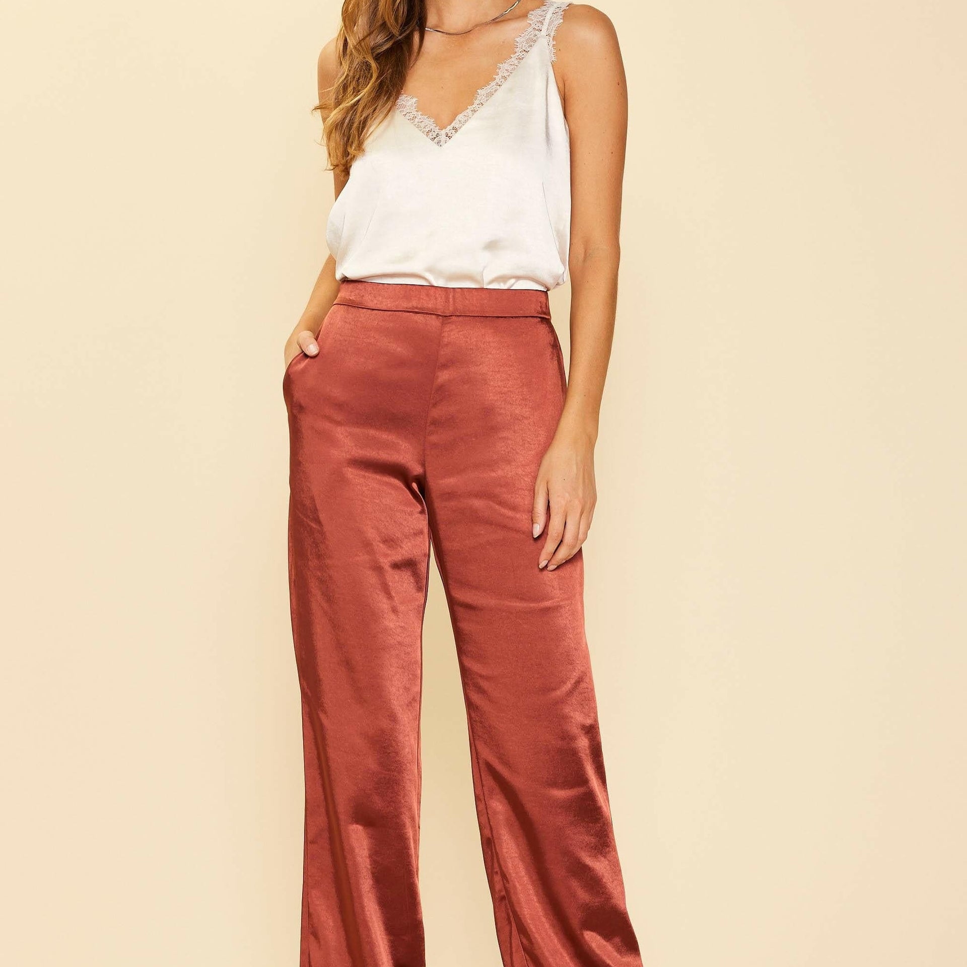 SATIN STRAIGHT LEG PANTS-PANTS-Krush Kandy, Women's Online Fashion Boutique Located in Phoenix, Arizona (Scottsdale Area)