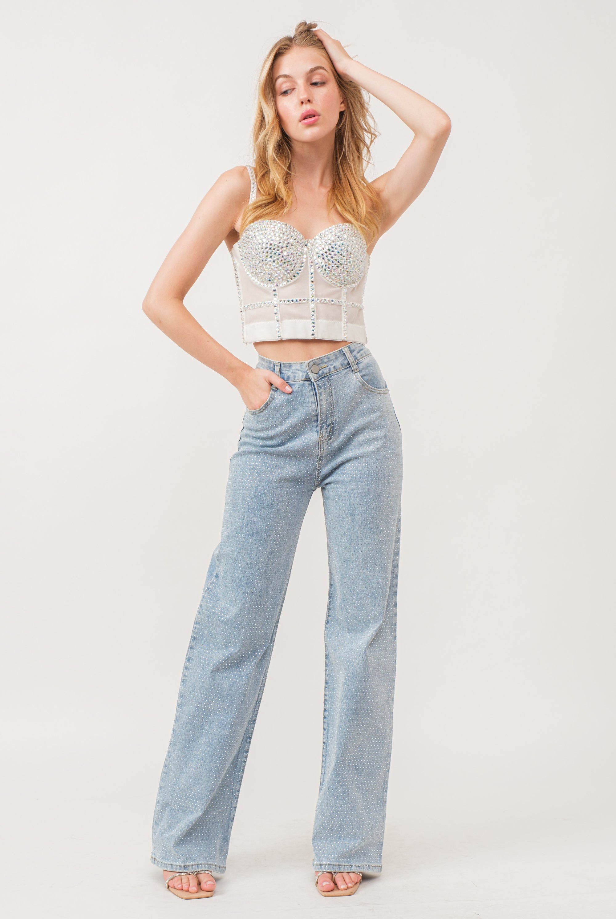 Rhinestone Hotfix stretch denim pants-Jeans-Krush Kandy, Women's Online Fashion Boutique Located in Phoenix, Arizona (Scottsdale Area)