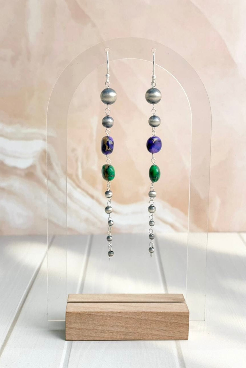 Desert Pearl Dahlia Long Dangle Earrings-Earrings-Krush Kandy, Women's Online Fashion Boutique Located in Phoenix, Arizona (Scottsdale Area)