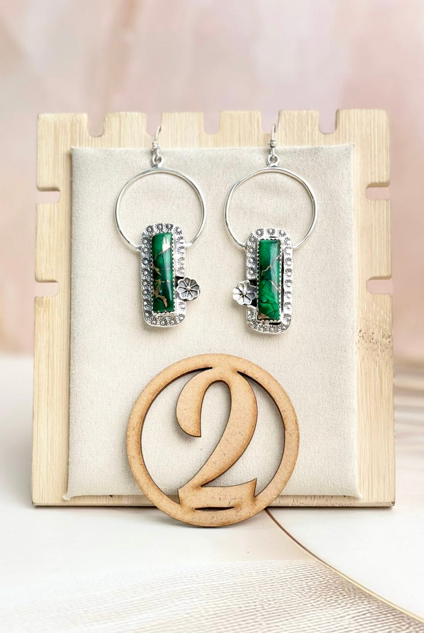 Sterling Flower Bar Stone Hoops-Earrings-Krush Kandy, Women's Online Fashion Boutique Located in Phoenix, Arizona (Scottsdale Area)