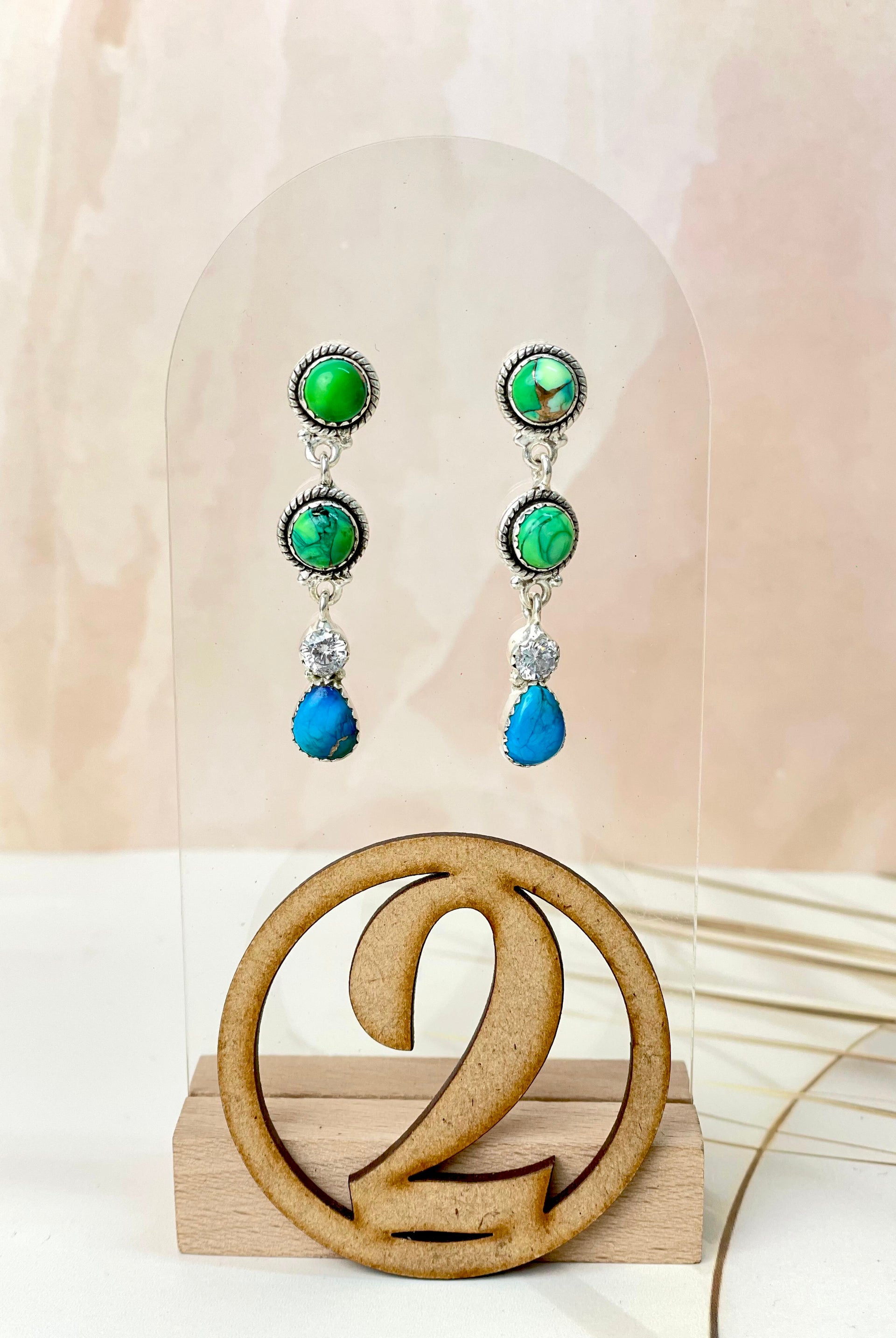 Crystal & Peacock Dahlia Earrings-Earrings-Krush Kandy, Women's Online Fashion Boutique Located in Phoenix, Arizona (Scottsdale Area)