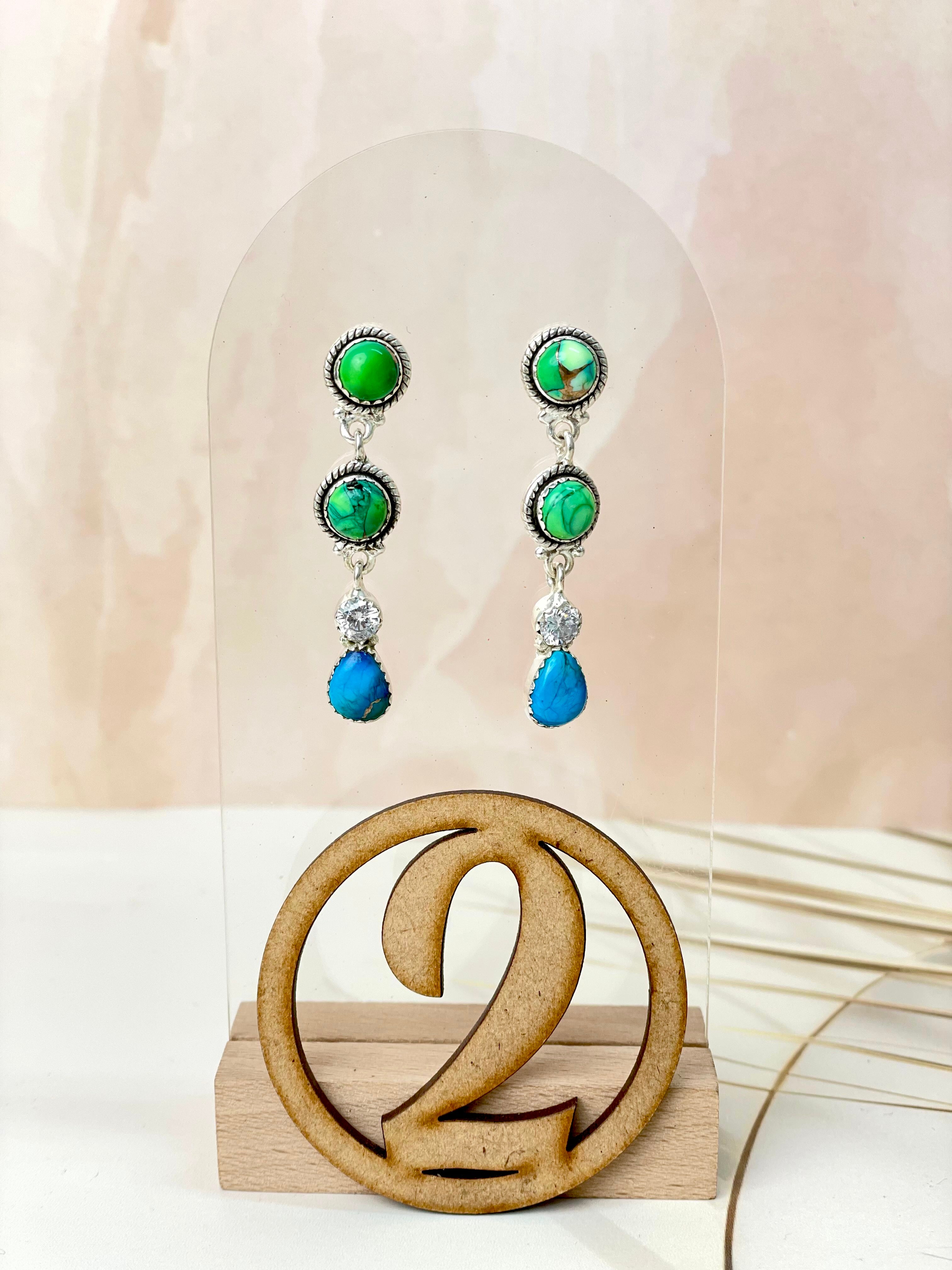 Crystal & Peacock Dahlia Earrings-Earrings-Krush Kandy, Women's Online Fashion Boutique Located in Phoenix, Arizona (Scottsdale Area)