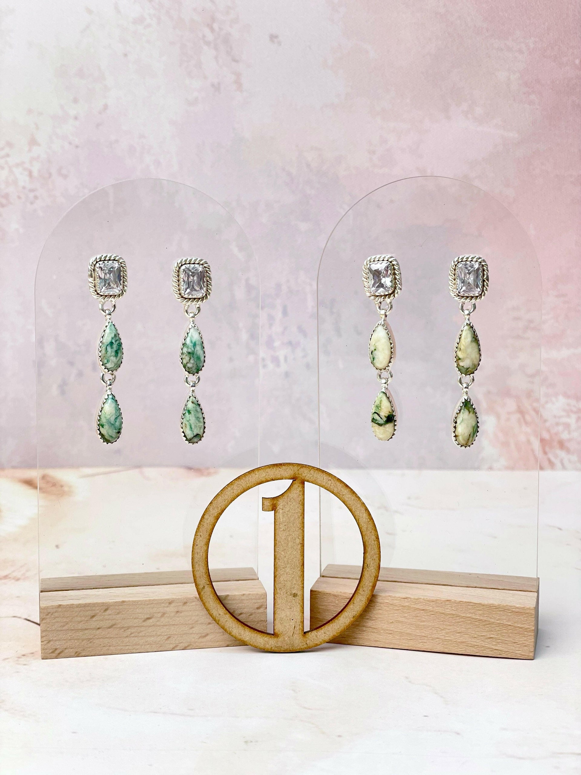 Princess Cut CZ and Jasper Earrings-Earrings-Krush Kandy, Women's Online Fashion Boutique Located in Phoenix, Arizona (Scottsdale Area)