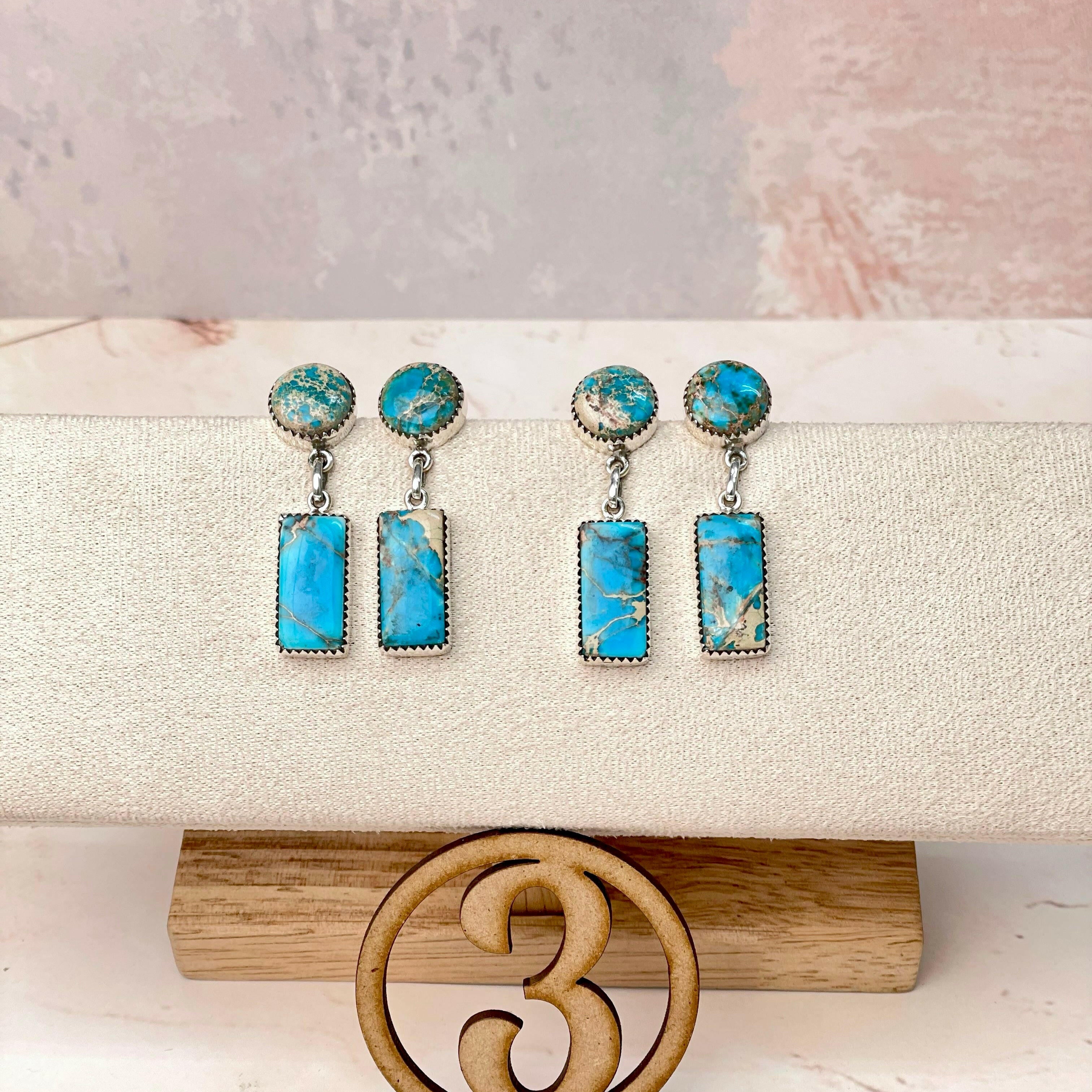 Desert Jasper Blue Slab Earrings-Earrings-Krush Kandy, Women's Online Fashion Boutique Located in Phoenix, Arizona (Scottsdale Area)