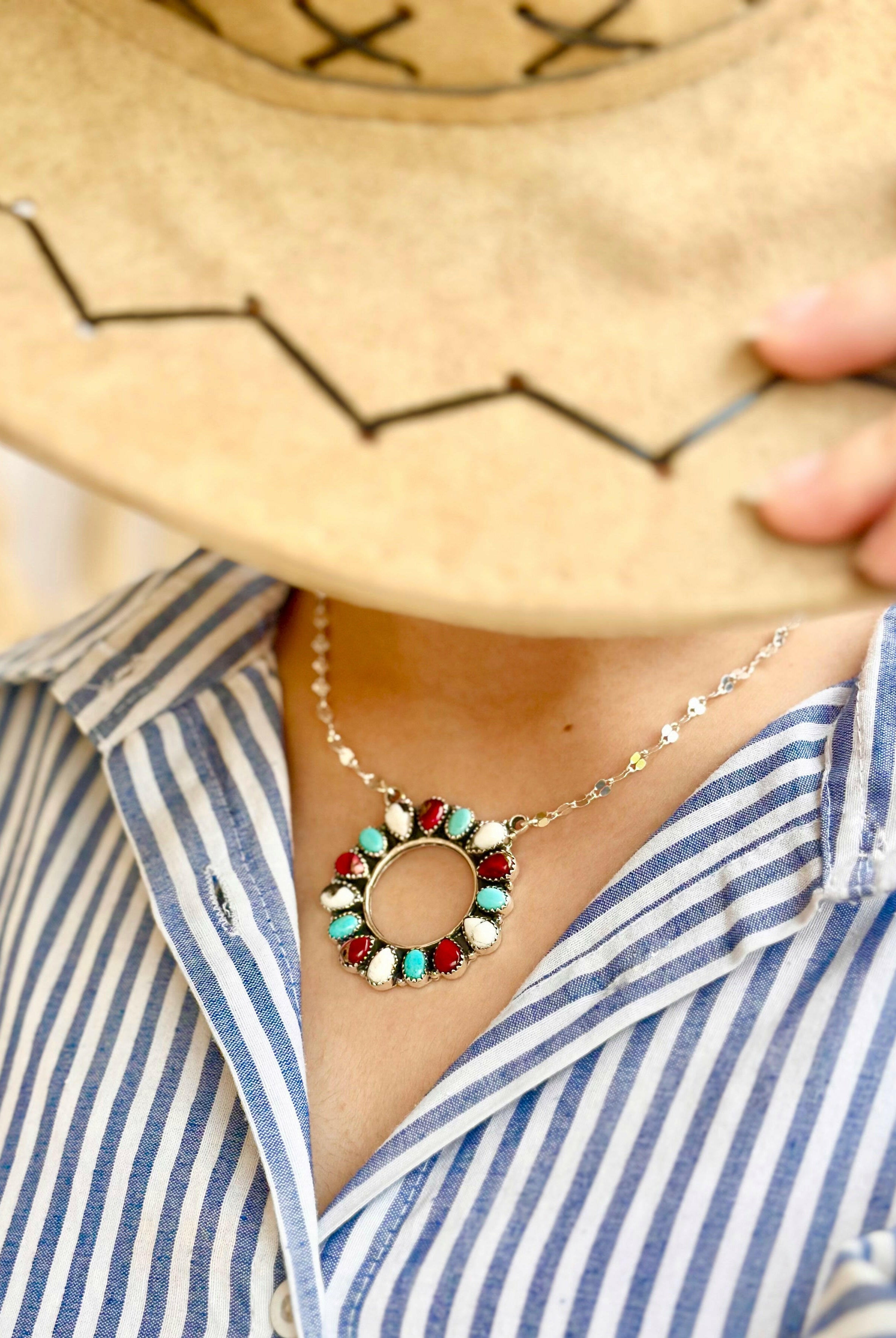 Canyon Dreams Halo Multistone Necklace-Necklaces-Krush Kandy, Women's Online Fashion Boutique Located in Phoenix, Arizona (Scottsdale Area)