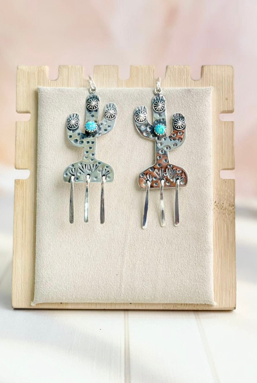 Boho Fringe Cactus Opal Dangle Earrings-Earrings-Krush Kandy, Women's Online Fashion Boutique Located in Phoenix, Arizona (Scottsdale Area)