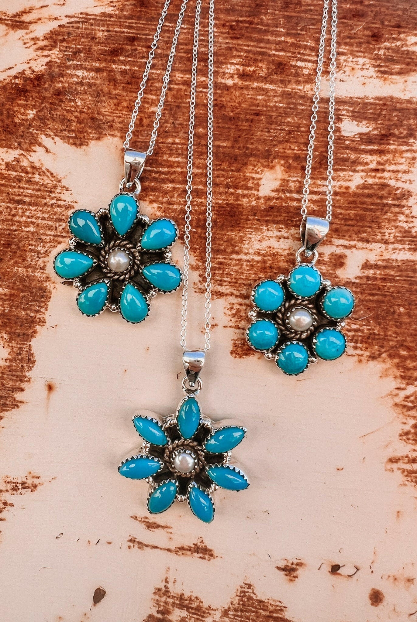 Sleeping Beauty Turquoise Flower Cluster Necklaces-Drop Earrings-Krush Kandy, Women's Online Fashion Boutique Located in Phoenix, Arizona (Scottsdale Area)