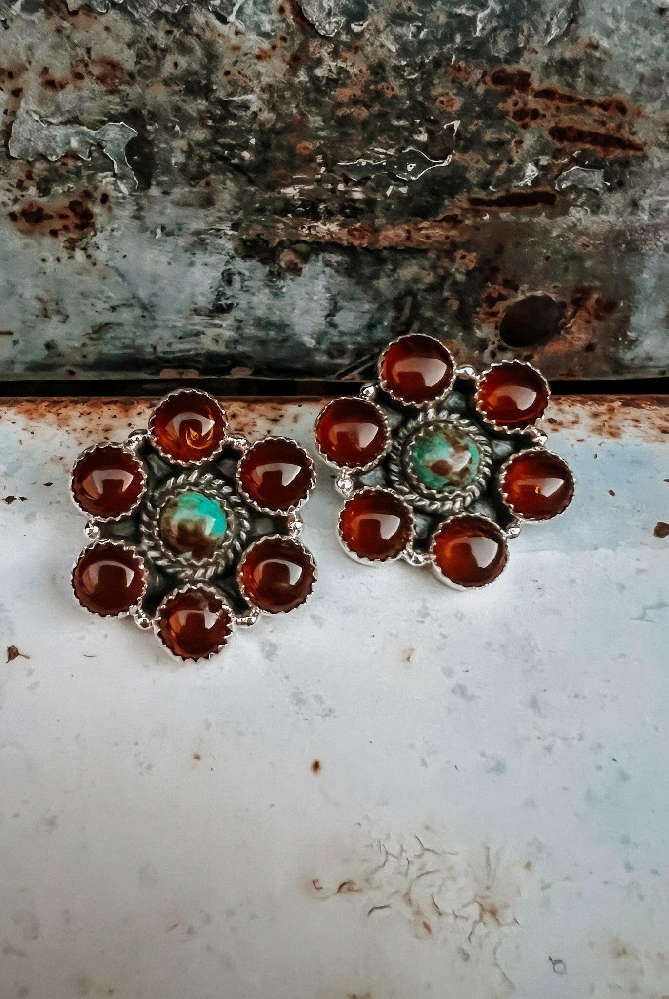 Amber and Turquoise Flower Blossom Stud Earring-Krush Kandy, Women's Online Fashion Boutique Located in Phoenix, Arizona (Scottsdale Area)
