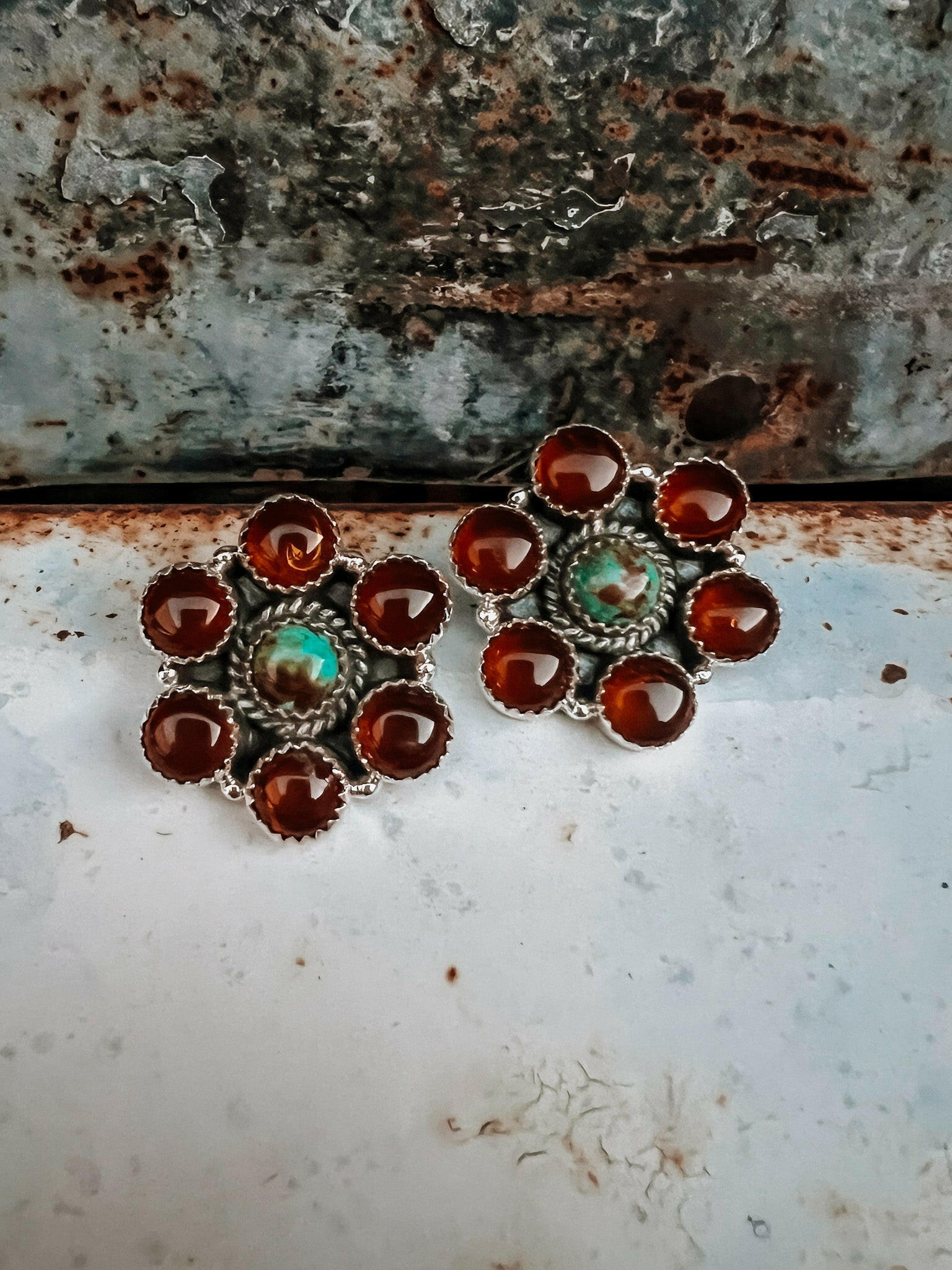 Amber and Turquoise Flower Blossom Stud Earring-Krush Kandy, Women's Online Fashion Boutique Located in Phoenix, Arizona (Scottsdale Area)
