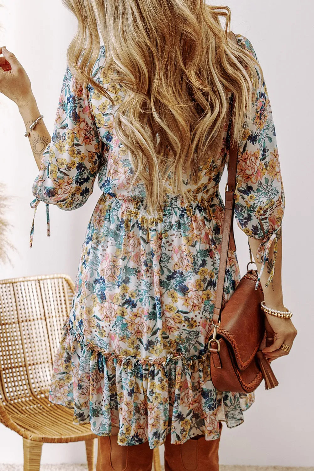 Blooming Grace: Blue Floral High Waisted Dress-Dresses-Krush Kandy, Women's Online Fashion Boutique Located in Phoenix, Arizona (Scottsdale Area)