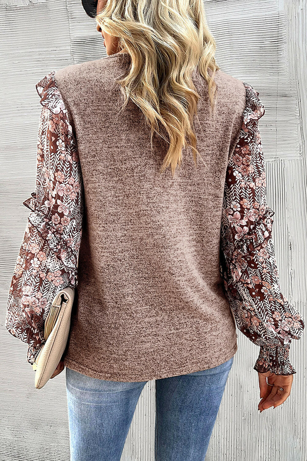 Chestnut Blouse with Ruffle Tiered Floral Sleeves-Blouses-Krush Kandy, Women's Online Fashion Boutique Located in Phoenix, Arizona (Scottsdale Area)