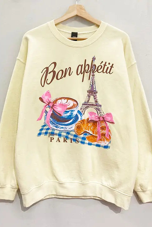 Bon Appetit Paris Sweatshirt-Sweaters-Krush Kandy, Women's Online Fashion Boutique Located in Phoenix, Arizona (Scottsdale Area)