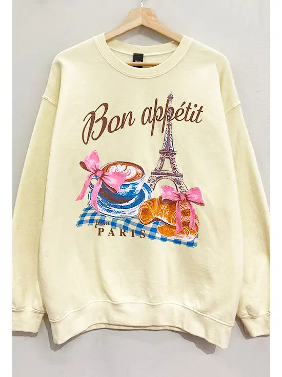 Bon Appetit Paris Sweatshirt-Sweaters-Krush Kandy, Women's Online Fashion Boutique Located in Phoenix, Arizona (Scottsdale Area)