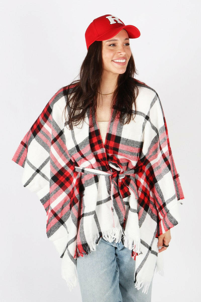 Classic Plaid Shawl - Black, Red & White-Shawl-Krush Kandy, Women's Online Fashion Boutique Located in Phoenix, Arizona (Scottsdale Area)