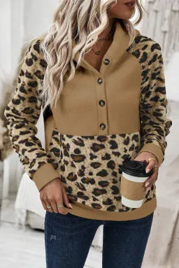 Chic French Beige Leopard Patchwork Raglan Hoodie-Hoodies-Krush Kandy, Women's Online Fashion Boutique Located in Phoenix, Arizona (Scottsdale Area)