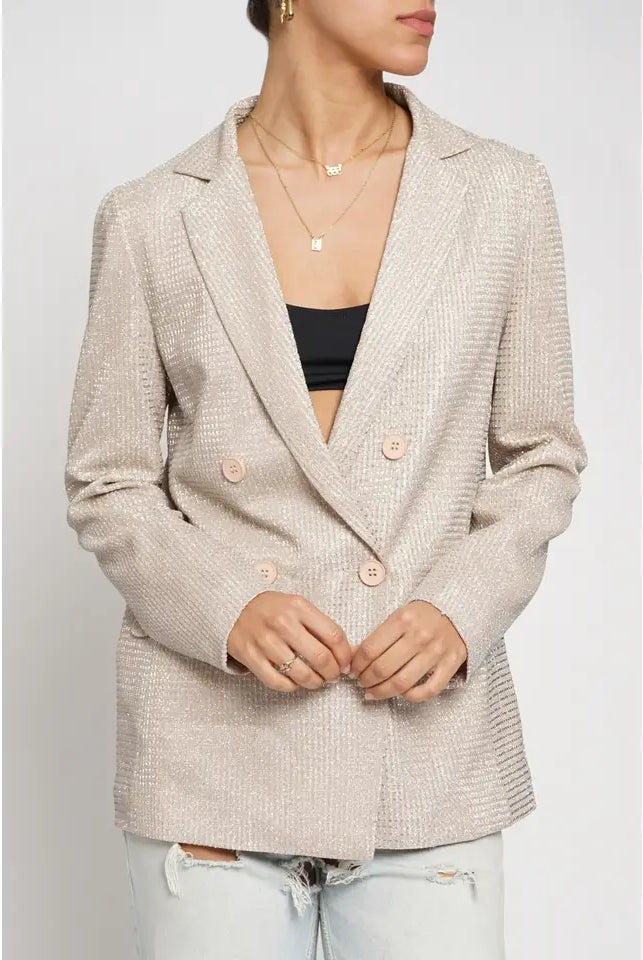 Beige Metallic Blazer-Jackets-Krush Kandy, Women's Online Fashion Boutique Located in Phoenix, Arizona (Scottsdale Area)