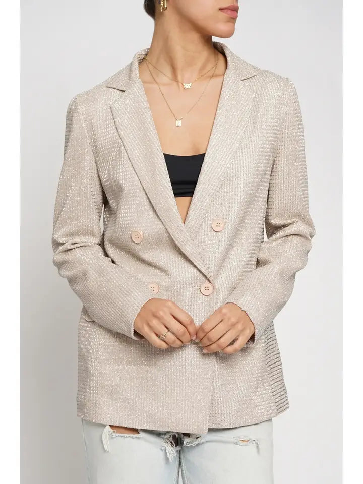Beige Metallic Blazer-Jackets-Krush Kandy, Women's Online Fashion Boutique Located in Phoenix, Arizona (Scottsdale Area)