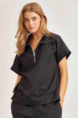 Short-Sleeved Quarter-Zip Lounge Set-2 Piece Outfit Sets-Krush Kandy, Women's Online Fashion Boutique Located in Phoenix, Arizona (Scottsdale Area)