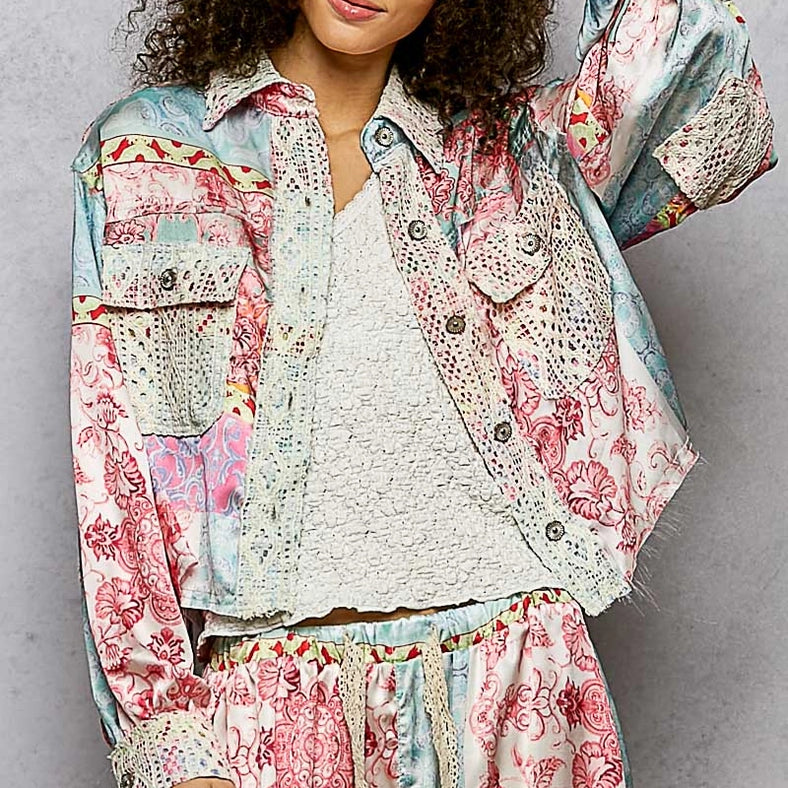 Crochet Lace Patch Floral Jacket Top