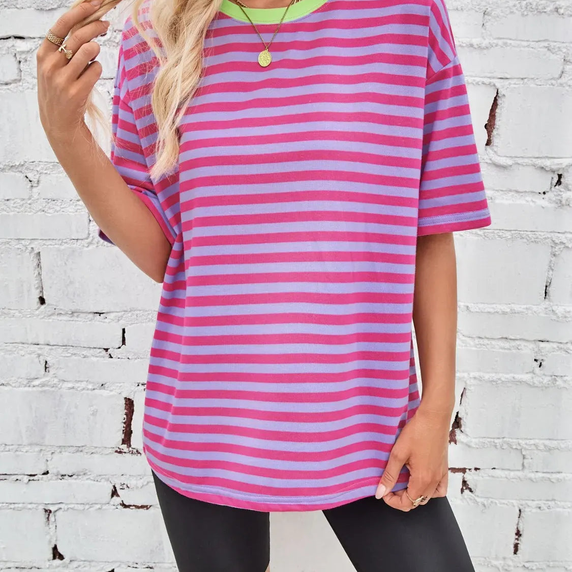 Neon Pop Stripe Oversized Tee-Tops-Krush Kandy, Women's Online Fashion Boutique Located in Phoenix, Arizona (Scottsdale Area)
