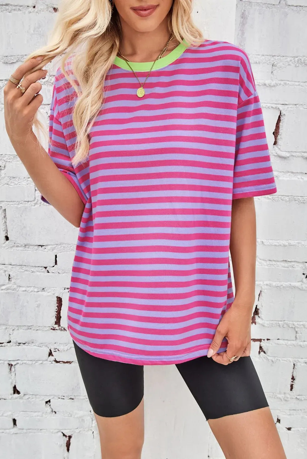 Neon Pop Stripe Oversized Tee-Tops-Krush Kandy, Women's Online Fashion Boutique Located in Phoenix, Arizona (Scottsdale Area)