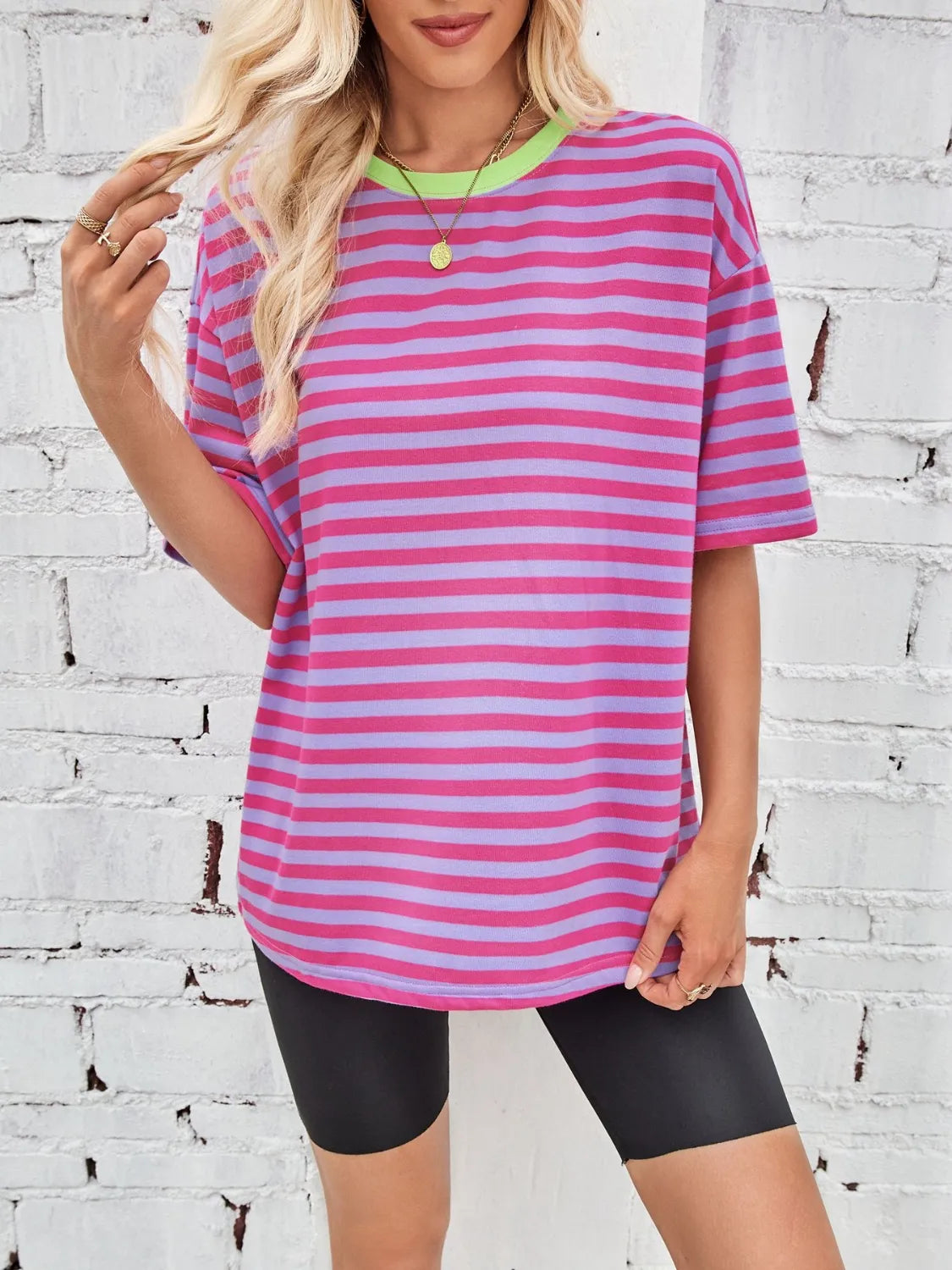 Neon Pop Stripe Oversized Tee-Tops-Krush Kandy, Women's Online Fashion Boutique Located in Phoenix, Arizona (Scottsdale Area)
