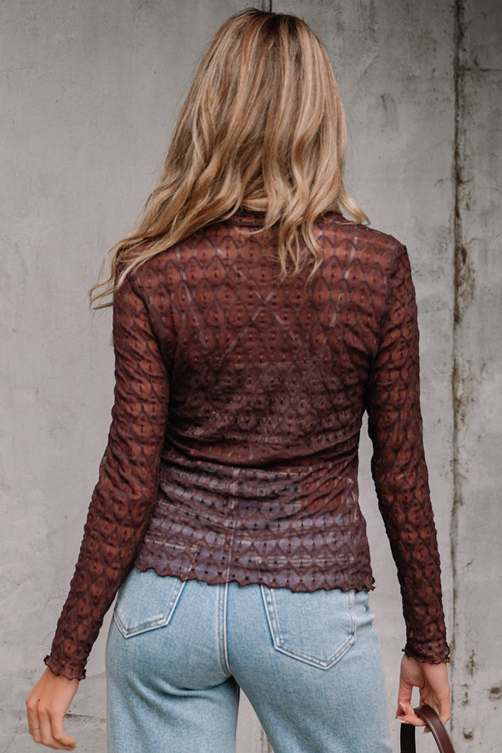 Coffee Mesh Long Sleeve Sheer Top-Long Sleeve Tops-Krush Kandy, Women's Online Fashion Boutique Located in Phoenix, Arizona (Scottsdale Area)