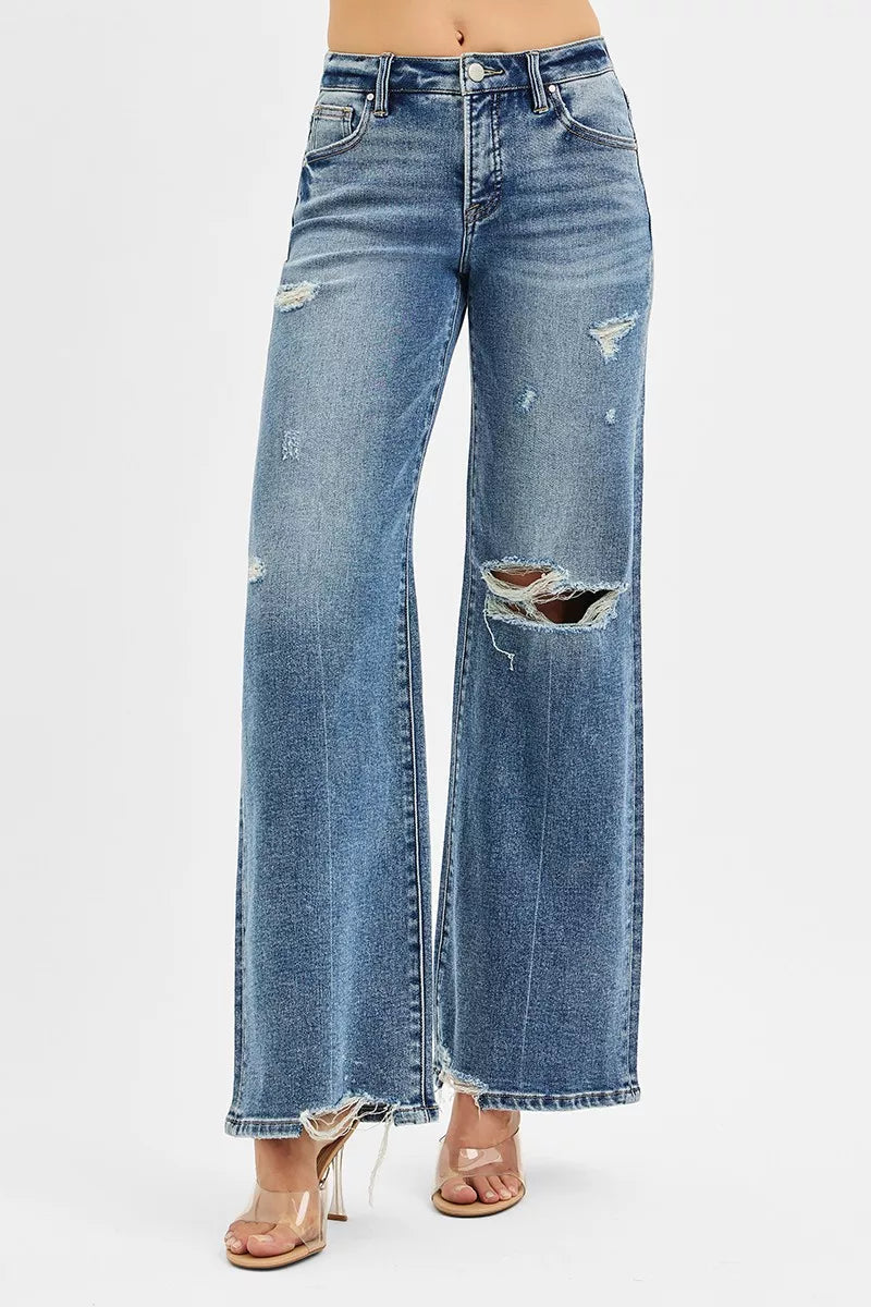 RISEN Tummy Control Mid Rise Fit Wide Jeans-Jeans-Krush Kandy, Women's Online Fashion Boutique Located in Phoenix, Arizona (Scottsdale Area)
