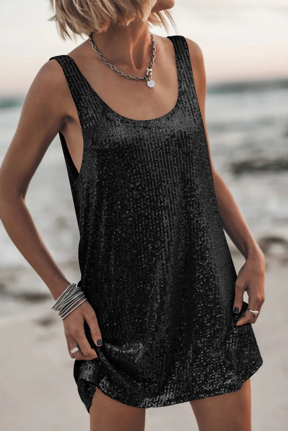 Sequin Scoop Neck Mini Dress-Dresses-Krush Kandy, Women's Online Fashion Boutique Located in Phoenix, Arizona (Scottsdale Area)