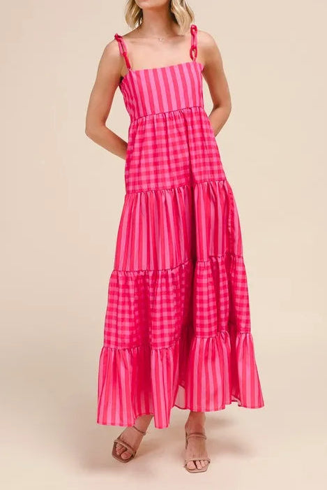 SO ME Stripe Tiered Maxi Dress with Colorful Chain Strap-Dresses-Krush Kandy, Women's Online Fashion Boutique Located in Phoenix, Arizona (Scottsdale Area)