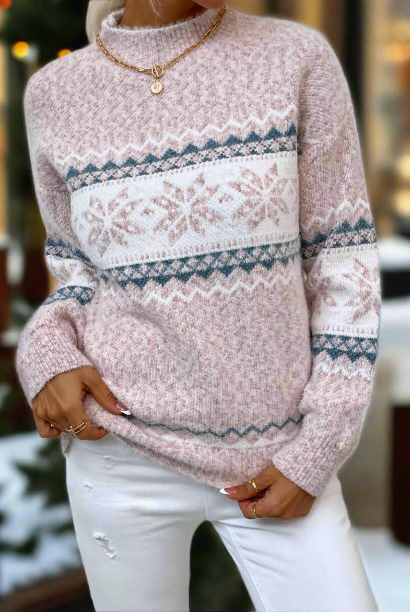 Let It Snow Snowflake Mock Neck Sweater – Cozy Winter Knit-Sweater-Krush Kandy, Women's Online Fashion Boutique Located in Phoenix, Arizona (Scottsdale Area)