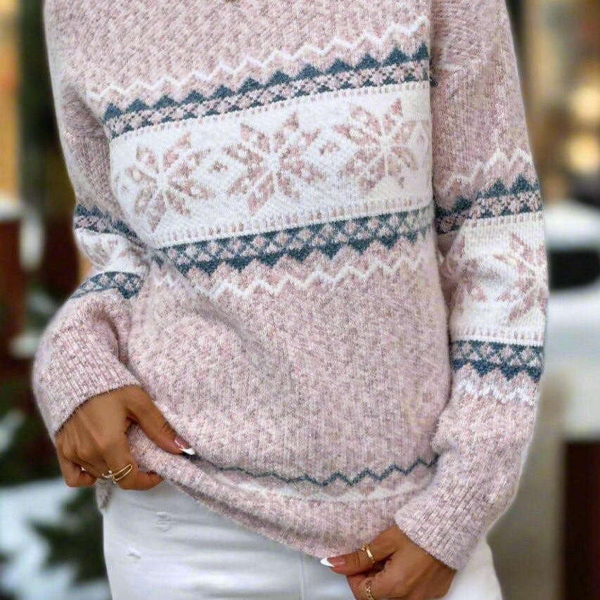 Let It Snow Snowflake Mock Neck Sweater – Cozy Winter Knit-Sweater-Krush Kandy, Women's Online Fashion Boutique Located in Phoenix, Arizona (Scottsdale Area)