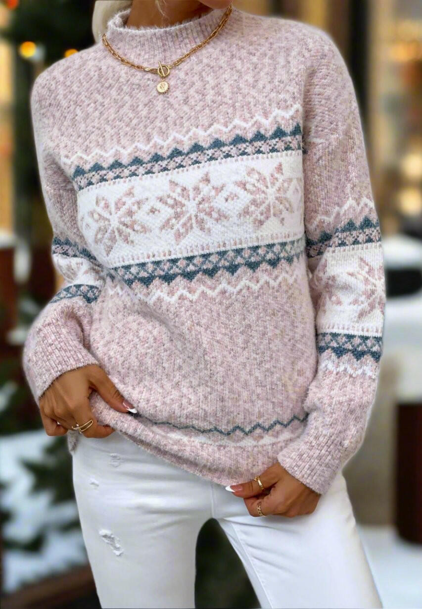 Let It Snow Snowflake Mock Neck Sweater – Cozy Winter Knit-Sweater-Krush Kandy, Women's Online Fashion Boutique Located in Phoenix, Arizona (Scottsdale Area)