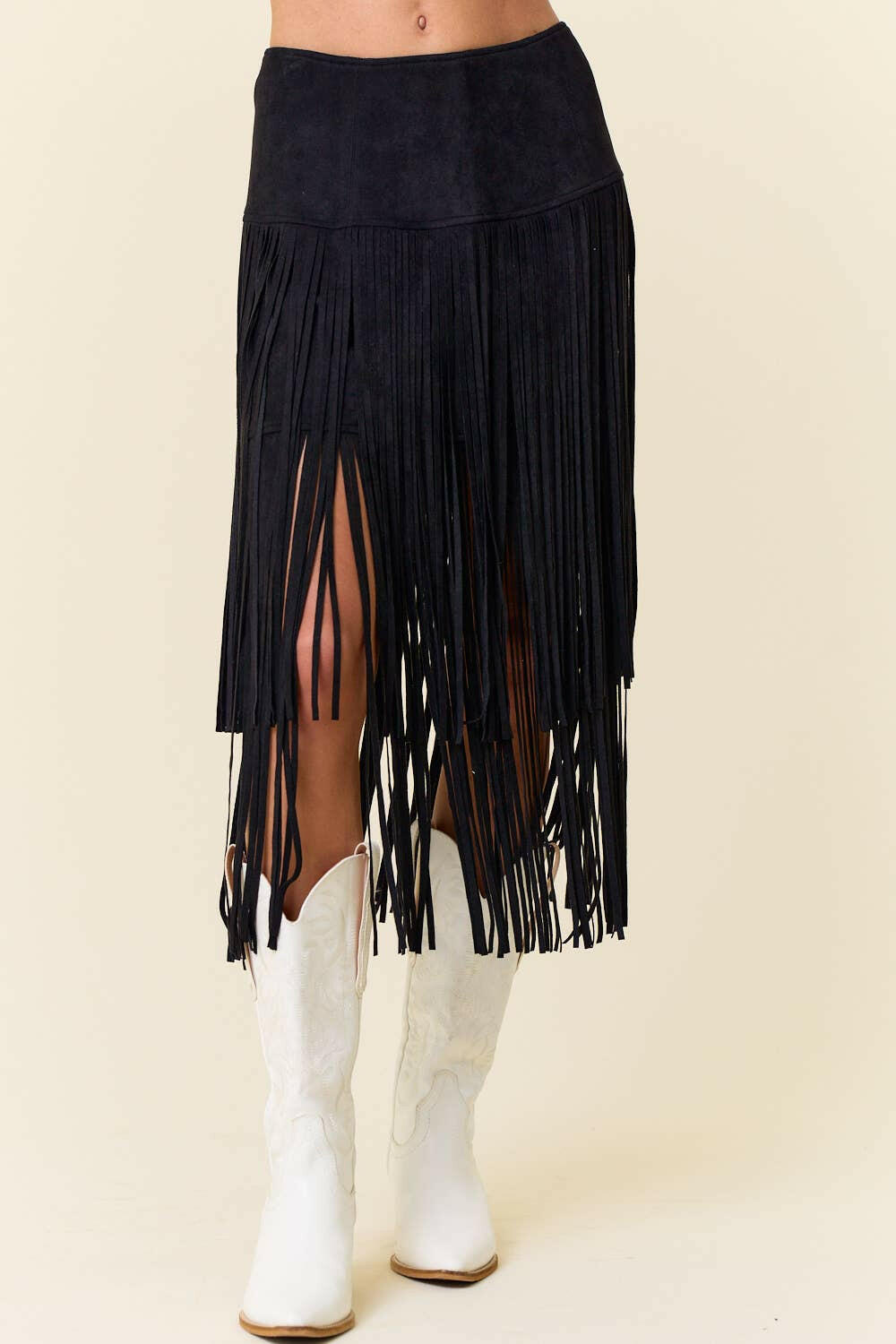 Western Tiered Faux Suede Fringe Midi Skirt-Skirts-Krush Kandy, Women's Online Fashion Boutique Located in Phoenix, Arizona (Scottsdale Area)